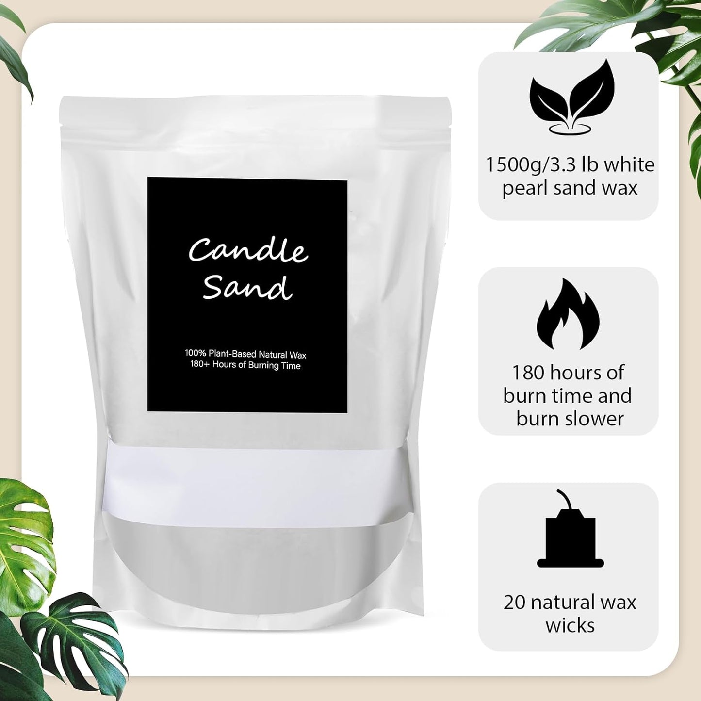 MTLEE Candle Sand 3.3 lb DIY Pearled Candle Making Kit Included 20 Pcs Wicks and Refillable Beaded Wax Sand Beaded Wax Gift with Wicks Self Extinguish for Home Wedding Party Women(White)