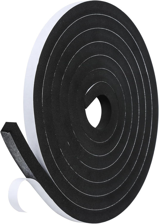Weather Stripping Door Seal Strip- 1/2 Inch X 1/2 Inch X 10Feet, Strong Adhesive, Lightproof, Soundproof, Weatherproof Foam Tape Insulation for Sliding Door, Front Door Frame, Windows- Black