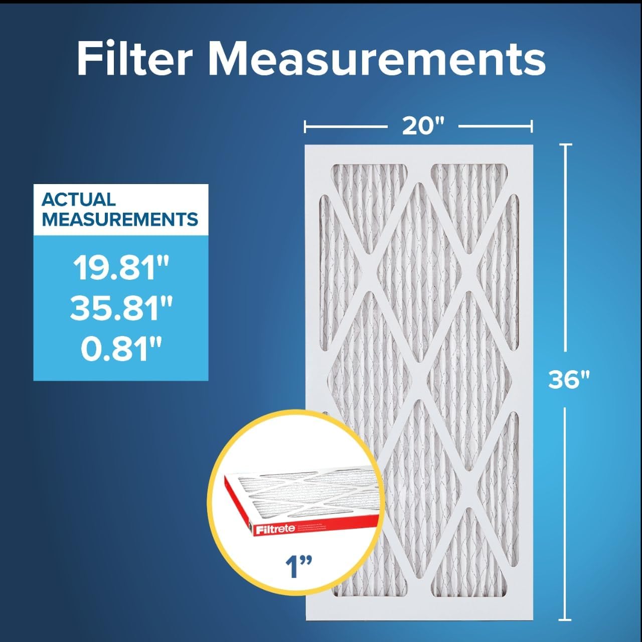 Filtrete 20x36x1 AC Furnace Air Filter, MERV 11, MPR 1000, Micro Allergen Defense, 3-Month Pleated 1-Inch Electrostatic Air Cleaning Filter, 6 Pack (Actual Size 19.81x 35.81x0.81 in)