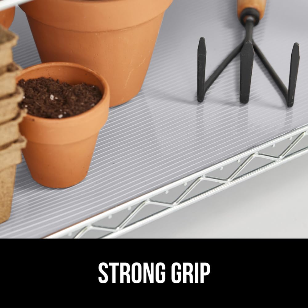 GORILLA GRIP DuraGuard Shelf Liner, Non-Adhesive Cabinet Liners for Kitchen Drawers, Shelves, Refrigerator, Pantry Storage, Bathroom Closet, Durable Waterproof BPA Free Ribbed Plastic, 17.5x10 Lt Gray