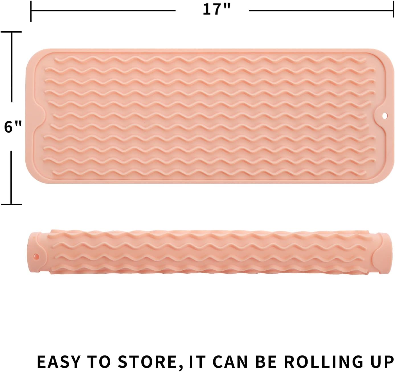 Silicone Dish Drying Mat for Multiple Usage,Easy clean,Eco-friendly,Heat-resistant Silicone Mat for Kitchen Counter,Sink,Bar,Bottle,or Cup Pink M 17 inches x 6 inches