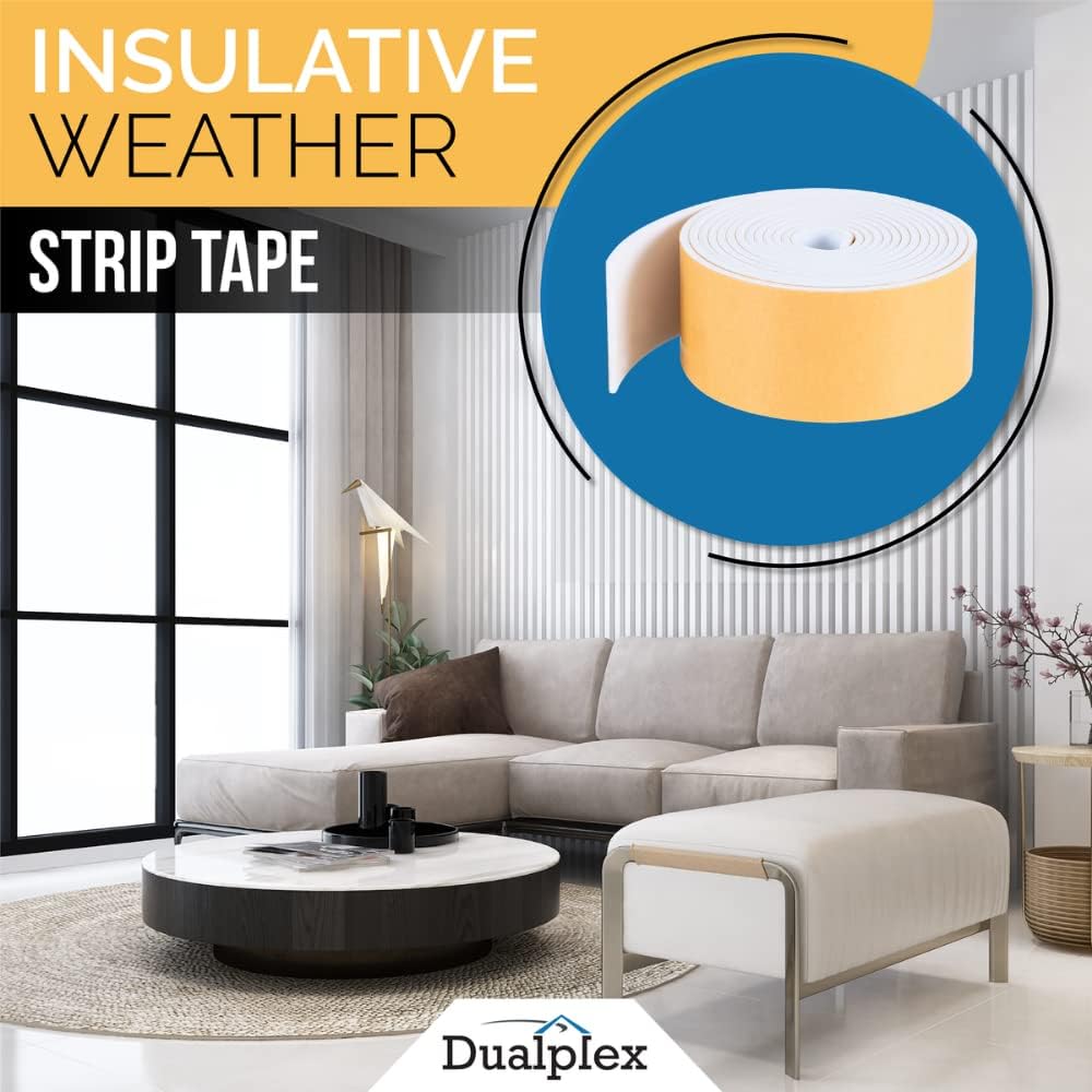 High Density Foam Weather Stripping Door Seal Strip Insulation Tape Roll for Insulating Door Frame, Window, Air Conditioner | Self Adhesive Sealing Weatherstrip (3 in x 1/16 in x 10 Ft, White)