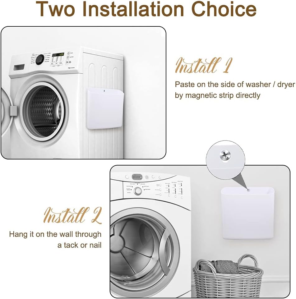 Picowe Magnetic Laundry Storage, 2 Pack Lint Holder Bin for Laundry Room, Space-Saving Trash Container Hanging on Dryer, Washer or Wall Mount Trash Bin (Gray White)
