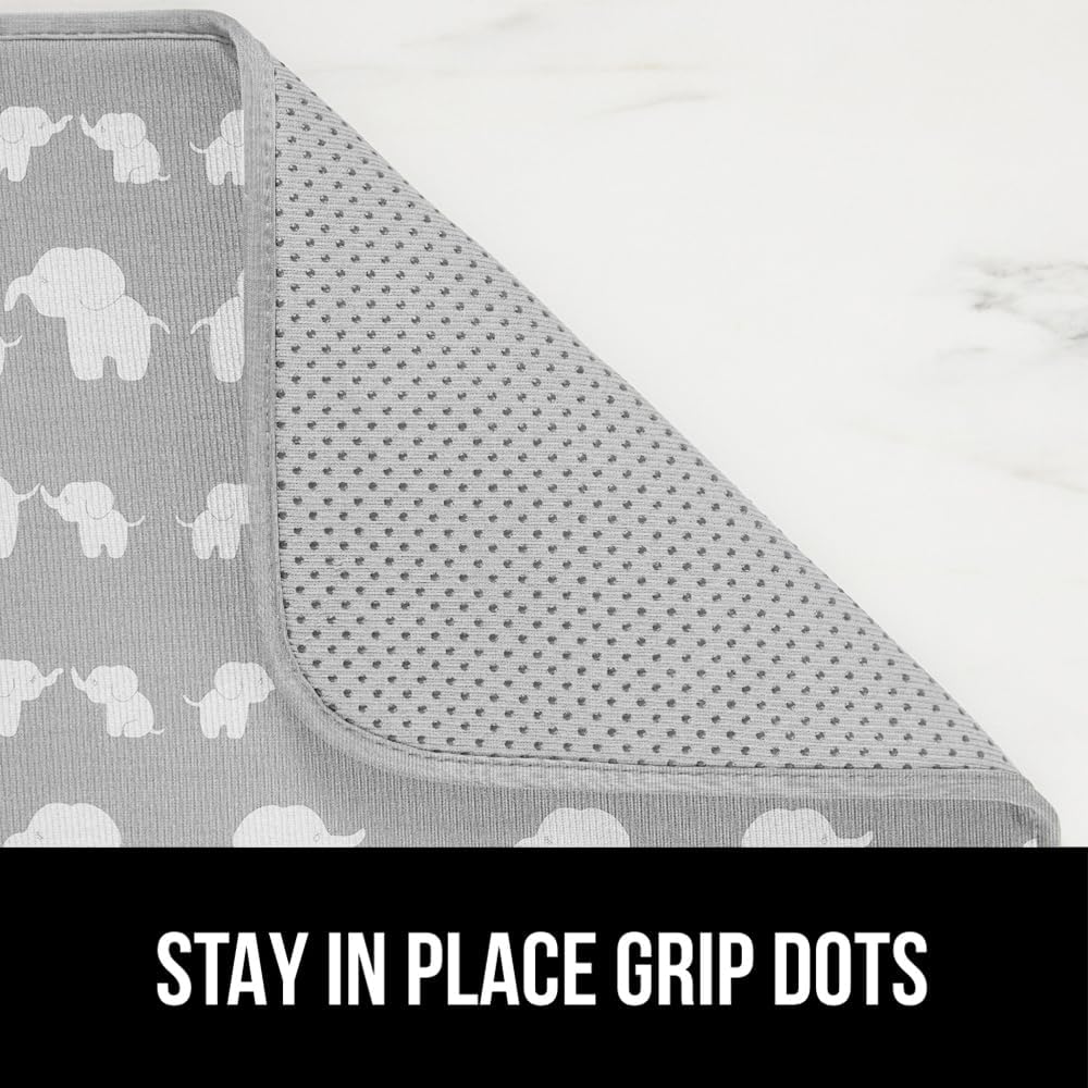 GORILLA GRIP Ultra Water Absorbent Microfiber Dish Drying Mat, Quick Dry Thick Mesh, Slip Resistant Pad for Sink Dishes or Under Rack, Kitchen Counter Accessories, 16x18, Machine Wash Mats, Elephants