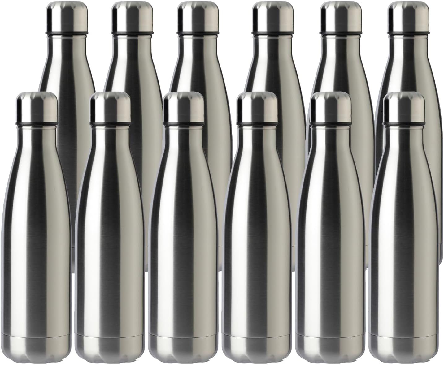 MEWAY 17oz Sport Water Bottle 12 Pack Vacuum Insulated Stainless Steel Leak-Proof Double Wall Cola Shape Water Bottle,Keep Drinks Hot & Cold (Silver,12 Pack)