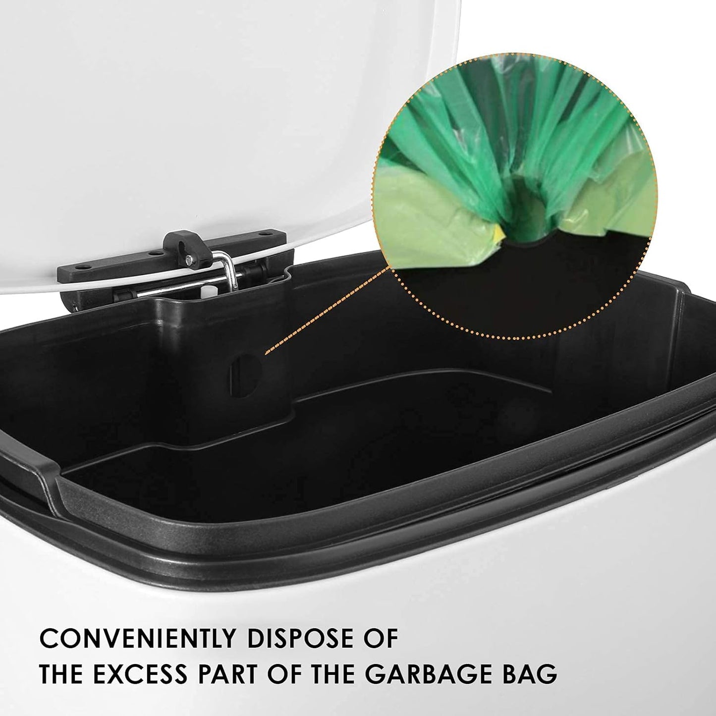 AthLike Trash Can, Stainless Steel Kitchen Garbage Can, Step Waste Bin with Hinged Lid and Removable Inner Bucket, Soft-Close, Dustbin for Bathroom Bedroom Living Room Home (White, 8 Gal)