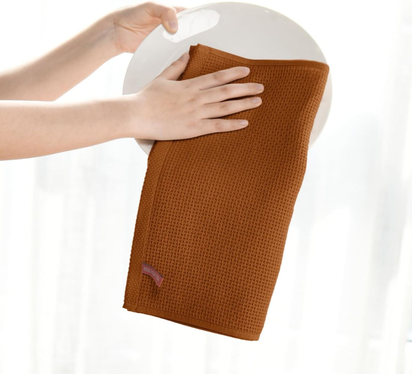 Artoid Mode 100% Cotton Caramel Waffle Weave Kitchen Dish Cloths, 12x12 Inch Ultra Soft Absorbent Quick Drying Kitchen Dish Towels Set of 6