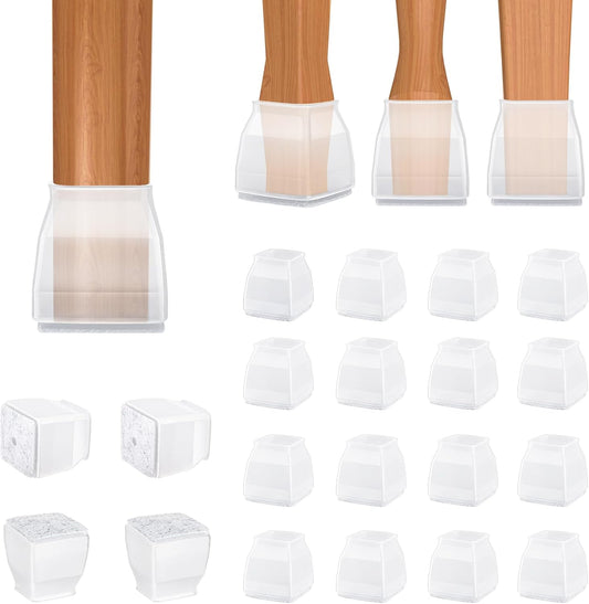 BALEINE 16 Pack Silicone Chair Leg Floor Protectors, Stool Leg Protectors Cap, Non-Slip Chair Leg Caps for Hardwood Floors (Clear & Small (Square), 16 Pack)