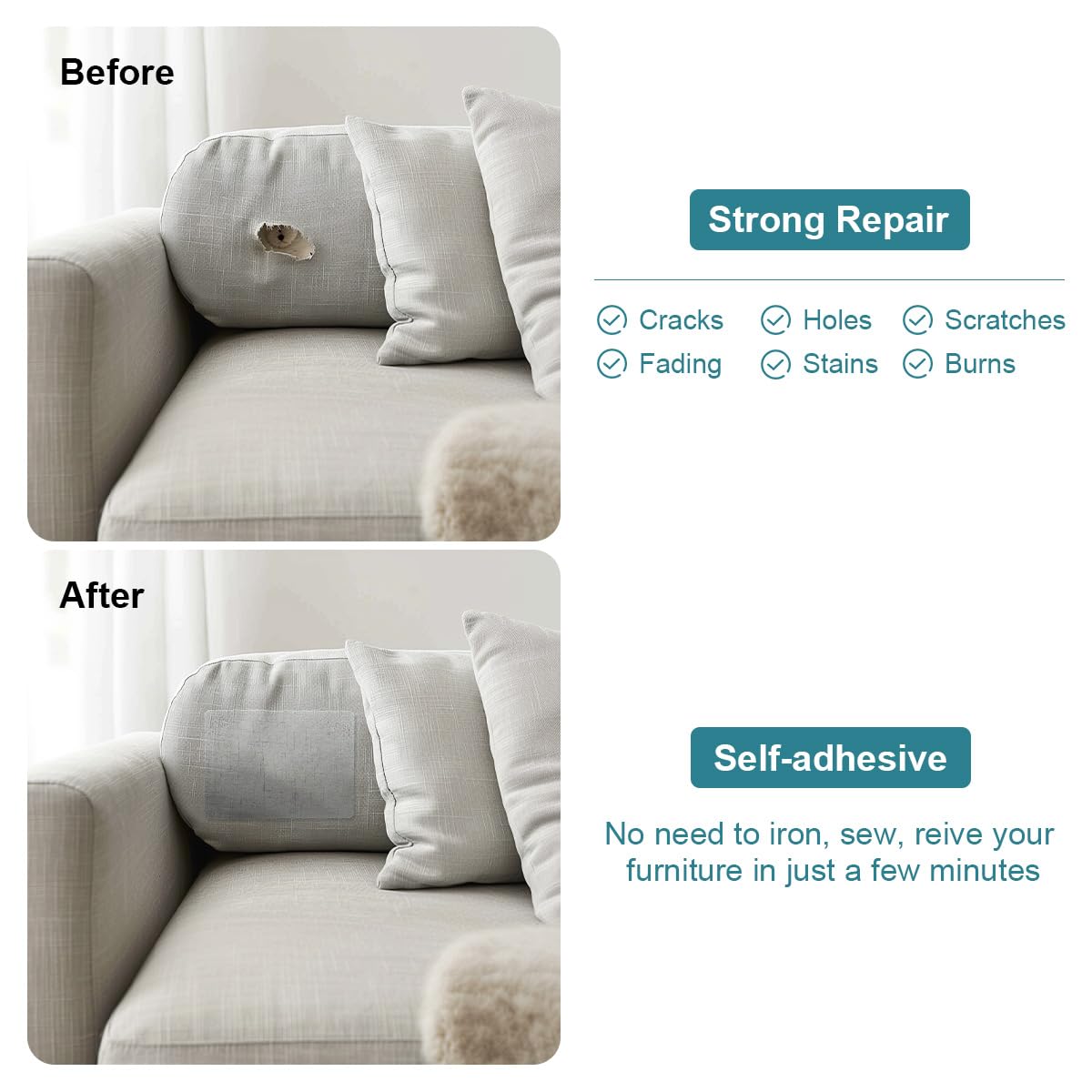 J.CARP 2Pcs Linen Repair Patches, Large Self-Adhesive Fabric Patch for Sofas, Couch, Furniture, Car Seats (8 * 11 inches-2PCS Floral Khaki)