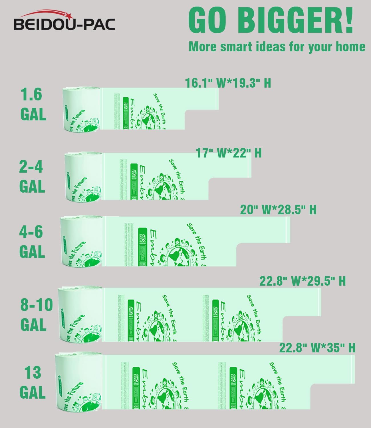 8-10 Gallon Compostable Trash Bags, 60 Count - Kitchen & Food Scrap Waste Bags, Sturdy & Biodegradable, ASTM D6400, US BPI Certified