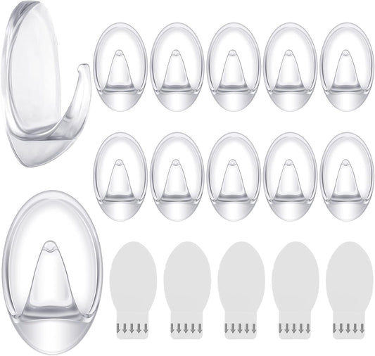 Blulu 12 Pcs Clear Adhesive Hooks for Hanging Wall Hooks Heavy Duty 22 lb Max No Damage Waterproof Transparent Hook with 15 Pcs Self-Adhesive Tapes for Home Bathroom Kitchen Office Wall