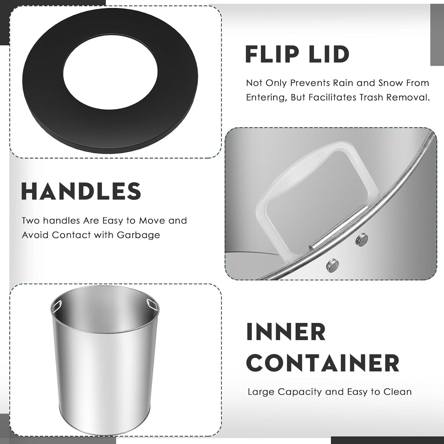 16Gallon/62L Commercial Outdoor & Indoor Metal Trash Can, Outdoor Slatted Trash Receptacle with Metal Linner, All Weather Resistant Large Outside Zone Round Garbage Bin for Street, Park, School-Black