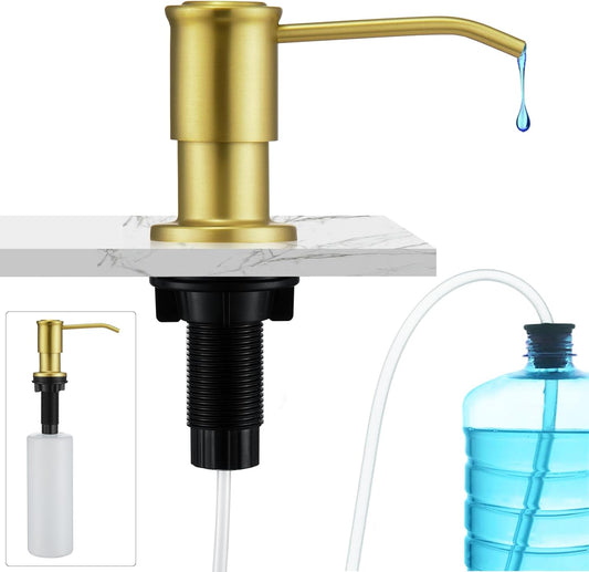 CREA Brushed Gold Kitchen Soap Dispenser Countertop Soap Dispenser for Kitchen Sink, Built in Sink Soap Dispenser for Bathroom with 39" Tube Large Capacity 17 OZ Bottle