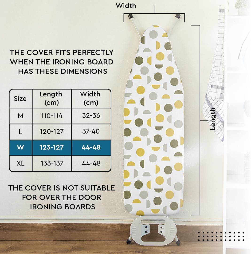 Encasa XO Ironing Board Cover and Pad 49"x18" - Thick 3mm Felt Padding, Drawstring Tightening & Lock, Easy Fit, Scorch & Stain Resistant, Fits Wide Ironing Board - Zig Zag Peri