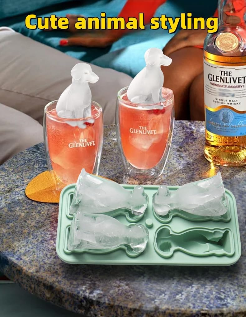 Cute 3D Labrador Dog Silicone Ice Cube Tray Mold Cartoon Animal Ice Box BPA-Free (Pink)