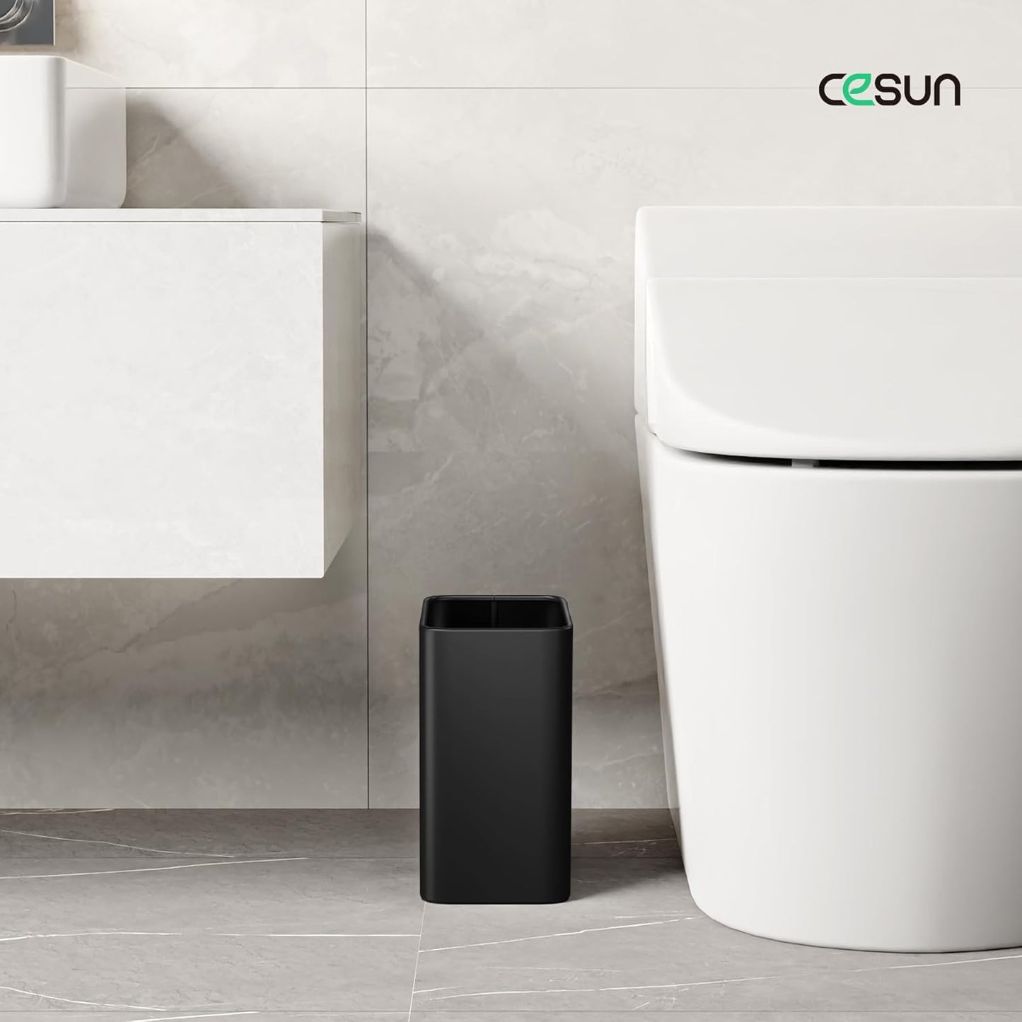 Cesun Small Bathroom Trash Can 2.1 Gallon Wastebasket, Modern Metal Garbage Can Office Waste Basket, Matte Black Stainless Steel Trash Bin for Bedroom, Home Office, Toilet, rv, Near Desk, Under Sink