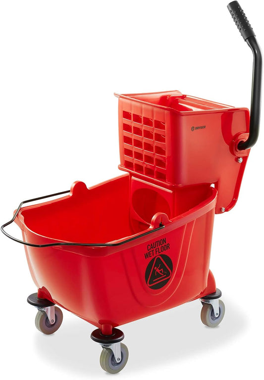 Dryser Commercial Mop Bucket with Side Press Wringer, 26 Quart, Red