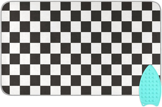 Checkered Black Ironing Mat Thickened Ironing Blanket Travel Portable Double-Side Using Ironing Pad Travel Isolate Heat Pad Cover for Washer Dryer Table Top Countertop 27.6x47.2in