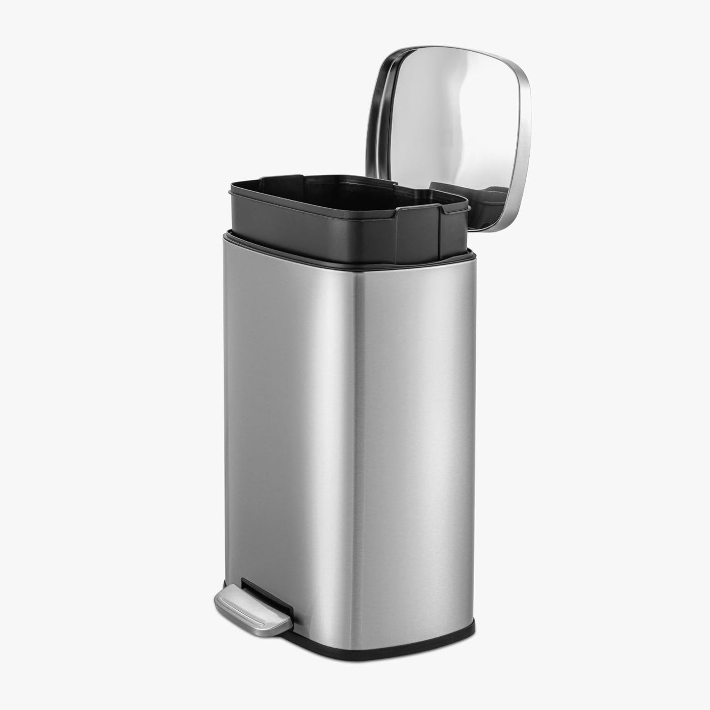 QUALIAZERO 50L / 13 Gallon Stainless Steel Step-On Kitchen Trash Can Soft-Close Lid, Fingerprint-Resistant, Removable Liner, Slim Rectangle Modern Design for Home, Office, Commercial