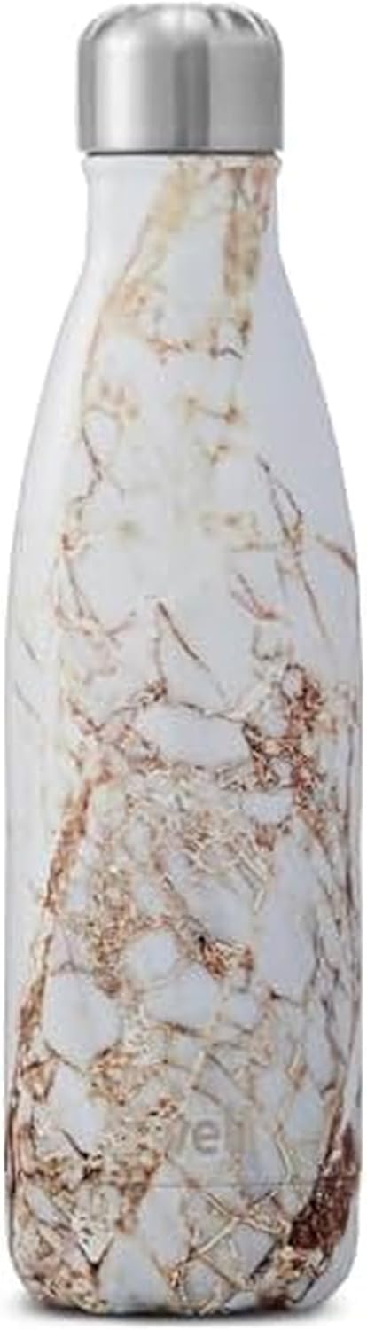 S'well Stainless Steel Water Bottle, 17oz, Calacatta Gold, Triple Layered Vacuum Insulated Containers Keeps Drinks Cold for 36 Hours and Hot for 18, BPA Free, Perfect for On the Go