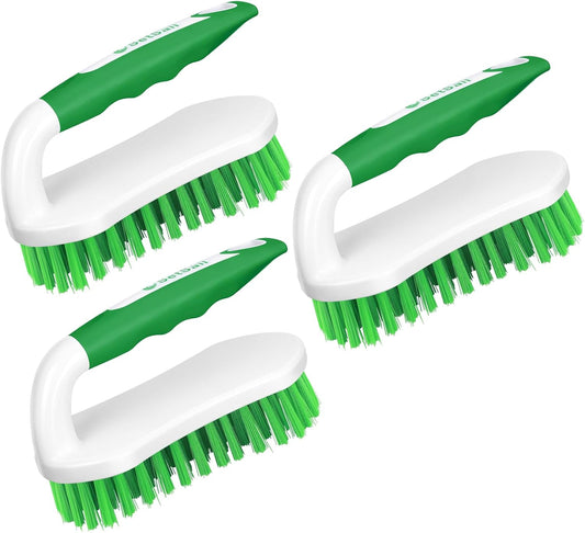 SetSail Scrub Brush, Heavy-Duty Scrub Brushes for Cleaning with Stiff Bristles Cleaning Brush for Shower, Bathroom, Carpet, Kitchen and Bathtub Scrubber - 3 Pack, Green