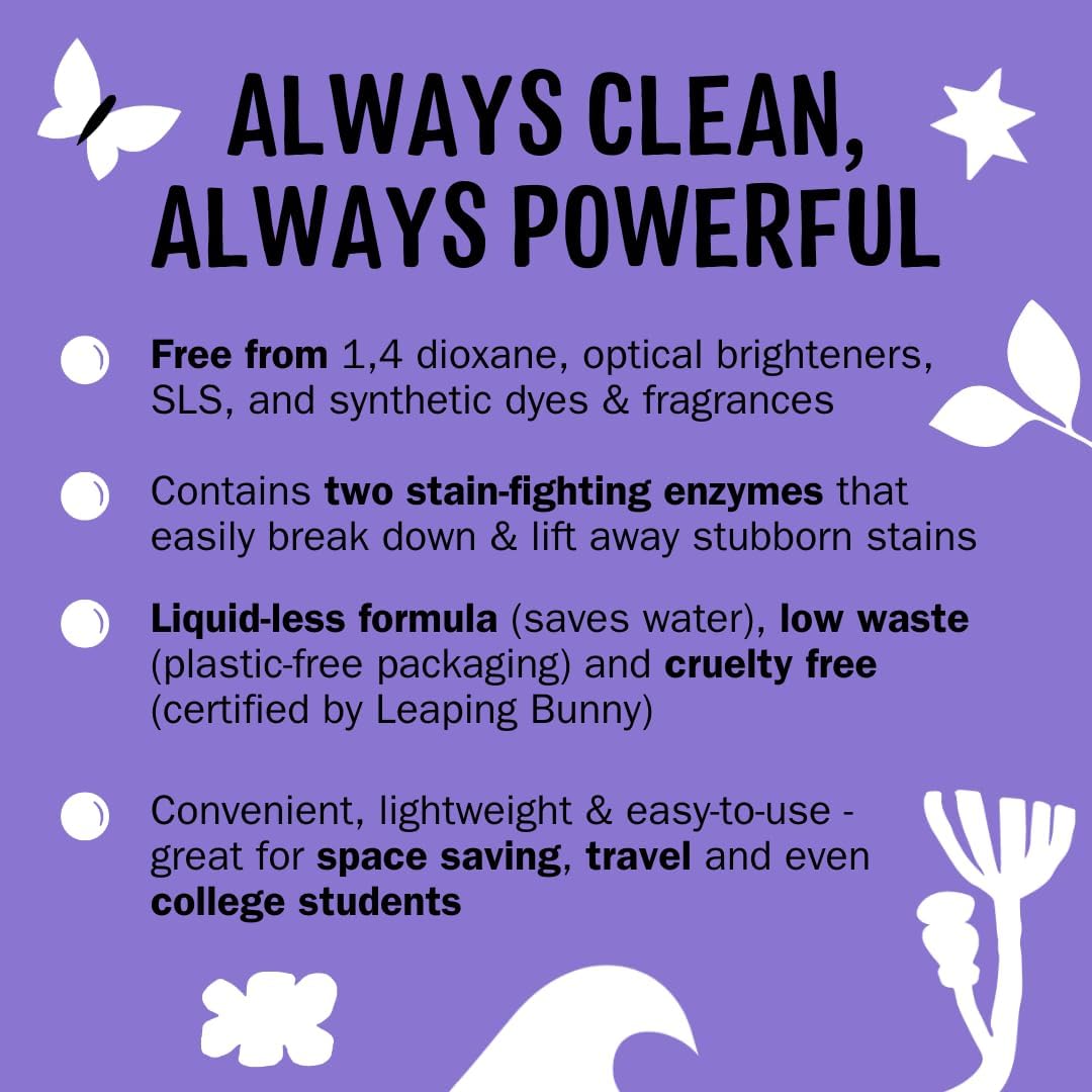 Molly’s Suds Laundry Detergent Sheets | Gentle on Sensitive Skin, Powerful Bio-Based Enzymes, Stain-Fighting | Liquidless & Plastic-Free Packaging | 120 Loads (Lavender)