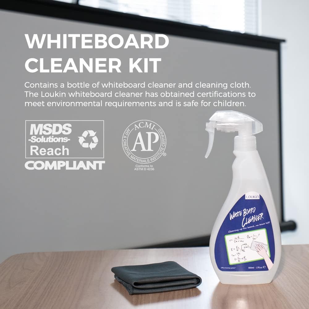 loukin Non-Toxic Whiteboard Cleaner, 17 fl oz Dry Erase Board Cleaner, Low-Odor Whiteboard Cleaning Spray with Cloth, Removes Stubborn Marks from Whiteboards, Chalkboard