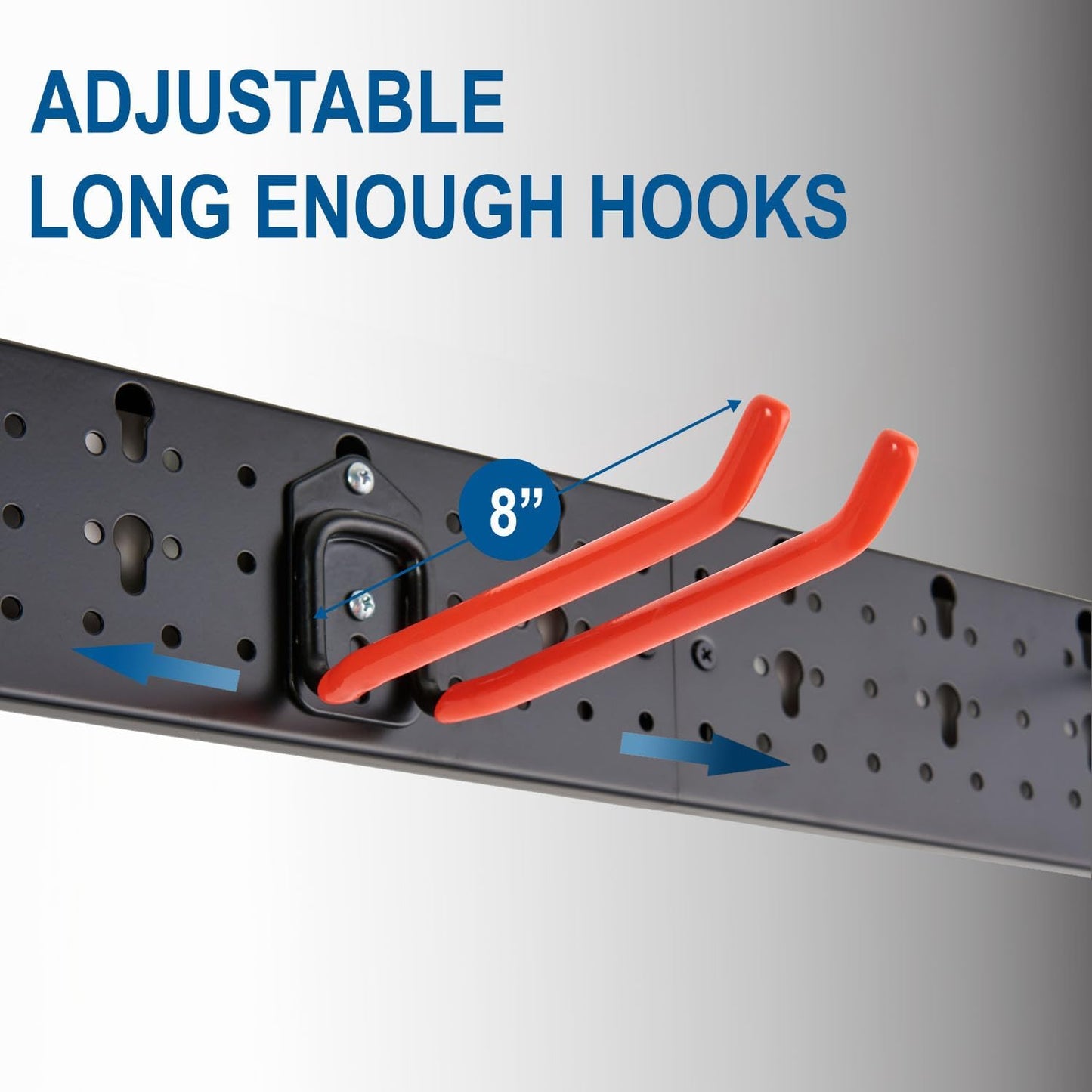 Wallmaster Wall Mount Garage Organizer Tool Storage Rack, Heavy Duty Folding Chair Hangers with 8 Adjustable Hooks, 48-inch Tracks, Max Load 300lbs