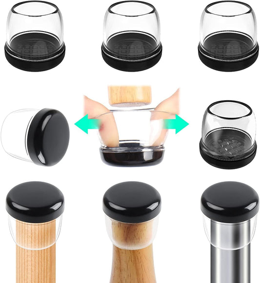 Ezprotekt 24 Pcs Clear Chair Leg Sliders for Carpet, Round Teflon Furniture Glides for Rug, Carpet Sliders Protectors Caps for Dining Table Chair, Bar Stool Legs (L Fit: 1-1/10" to 1-3/10")
