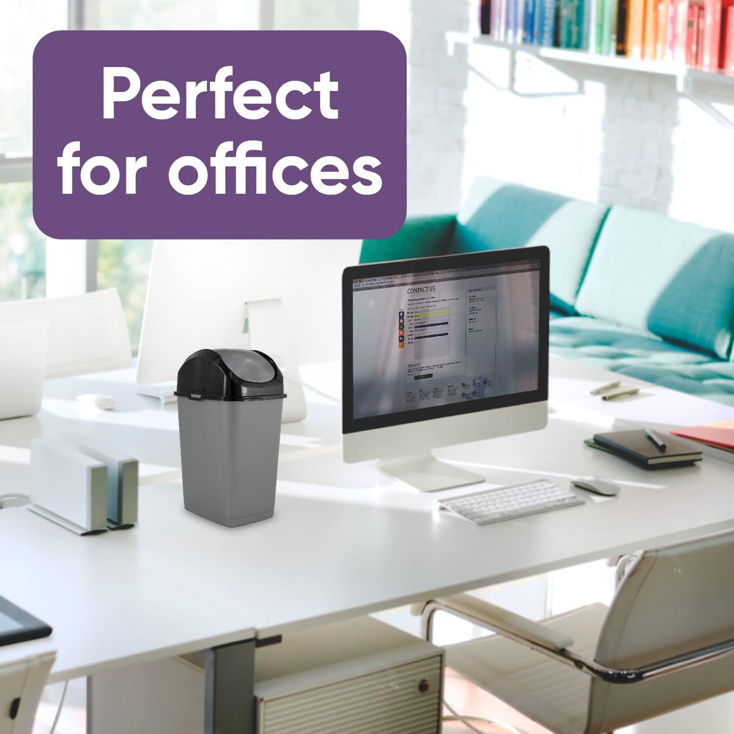 Superio Mini Plastic Trash Can with Swing Top Lid 1.25 Gallon Compact Small Waste Bin Portable Garbage Can for Countertop, Desktop, Make up Vanity, Bathroom, Car, Under Sink, Dorm 5 Qt (Grey/Black, 2)