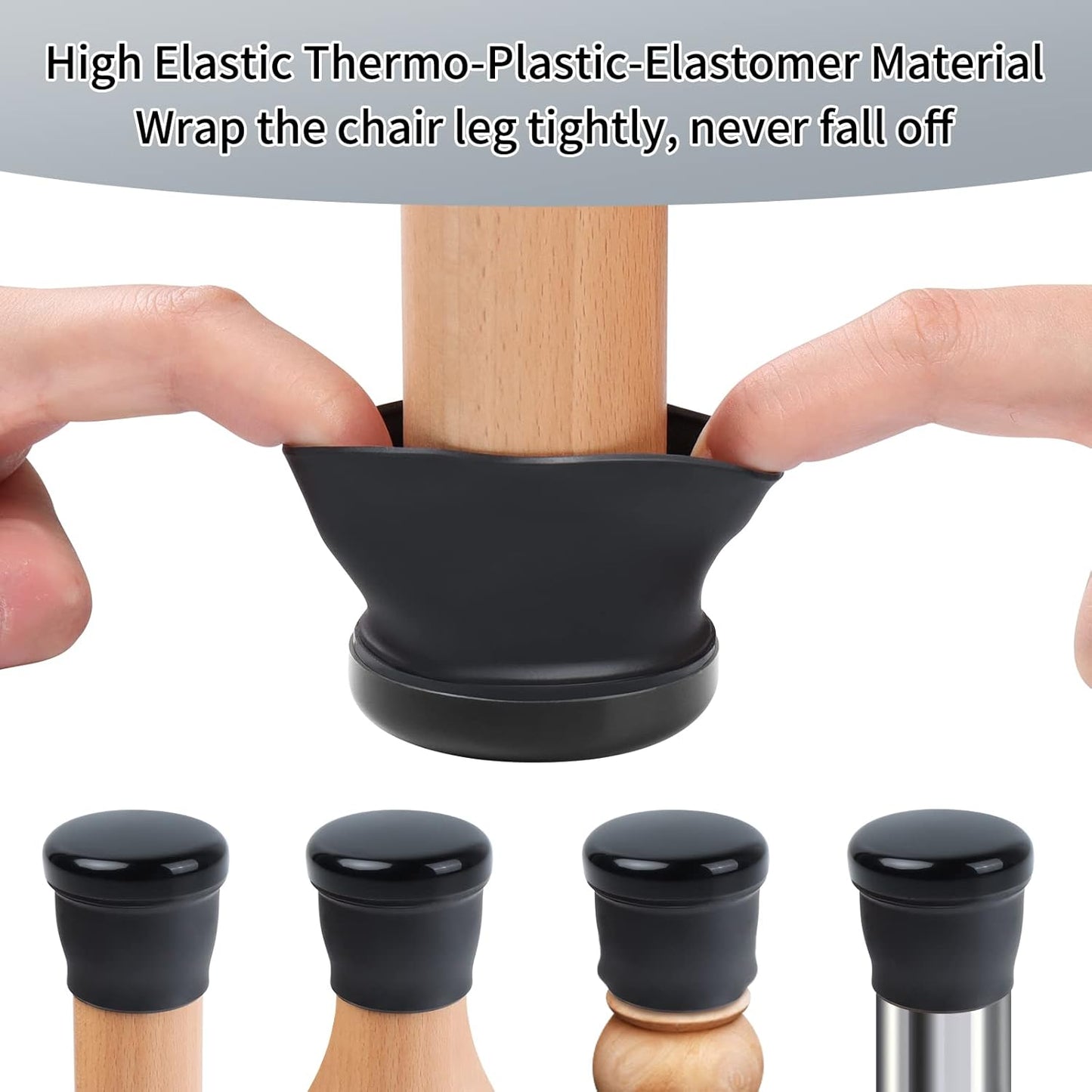 Ezprotekt 8 Pcs Large Black Chair Leg Sliders for Carpet, Round Chair Glides for Rug, Teflon Furniture Pad Bar Stool Leg Protectors Caps for Table, Couch, Desk Legs (XL Fit: 1-2/5" to 1-13/20")