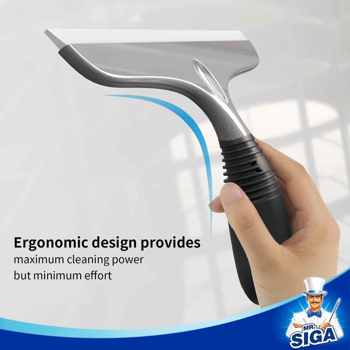 MR.SIGA Multi-Purpose Silicon Squeegee for Window, Glass, Shower Door, Car Windshield, Heavy Duty Window Scrubber, Includes Suction Hook, 10 inch, Gray & Black, 1 Pack