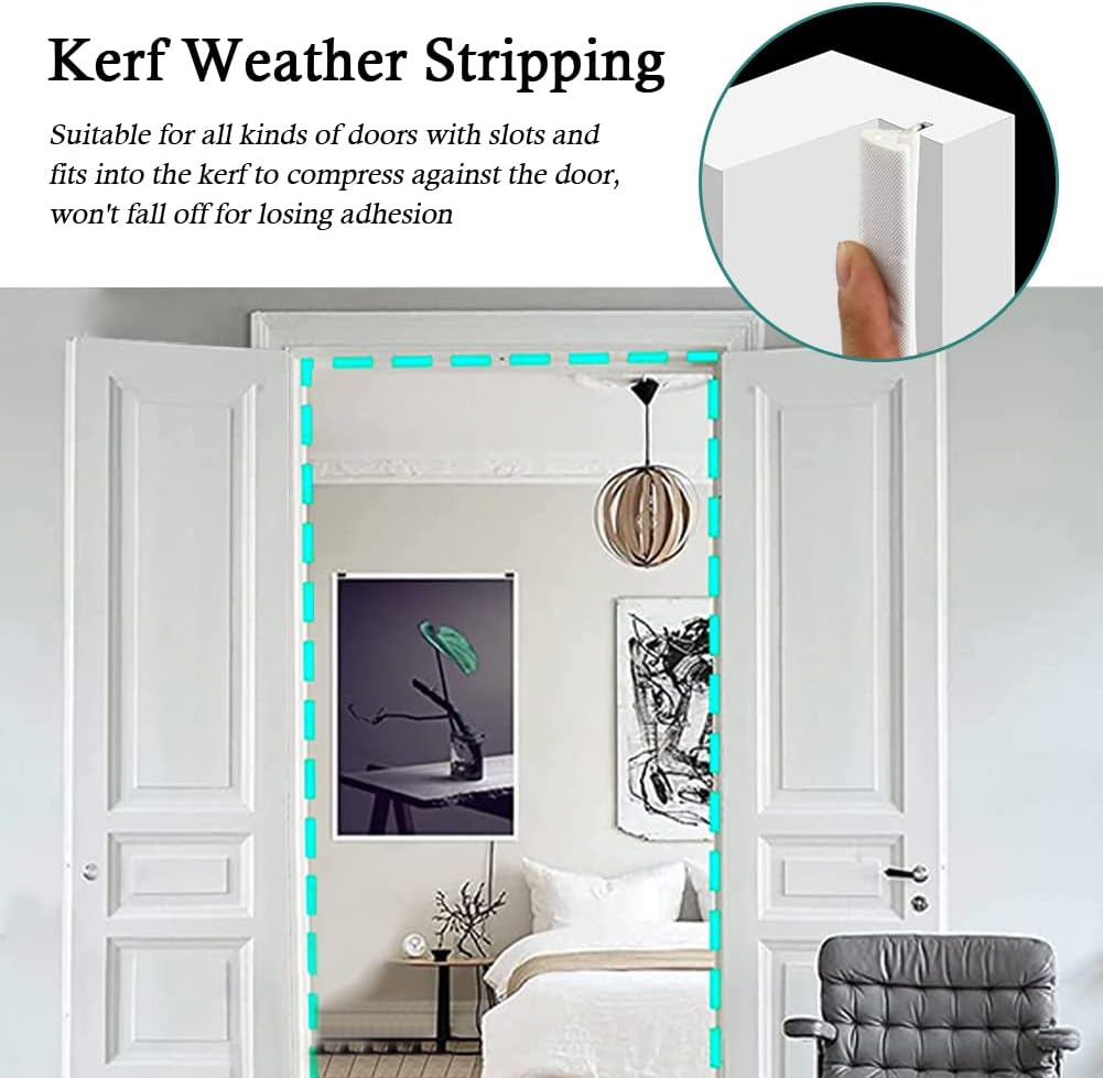 Kerf Weather Stripping Door Seal Strip 26 Ft Q Foam Door Weatherstrip Seal with Slot Card Slot Installation, Easy Cut to Size (White)