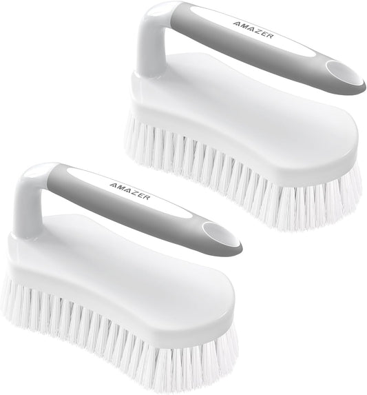 Amazer Scrub Brush for Cleaning Comfort Grip Shower Scrubber Flexible Stiff Bristles with Handle Heavy Duty Cleaner Brush for Tub Sink Carpet Floor - Pack of 2 (Grey+Grey)