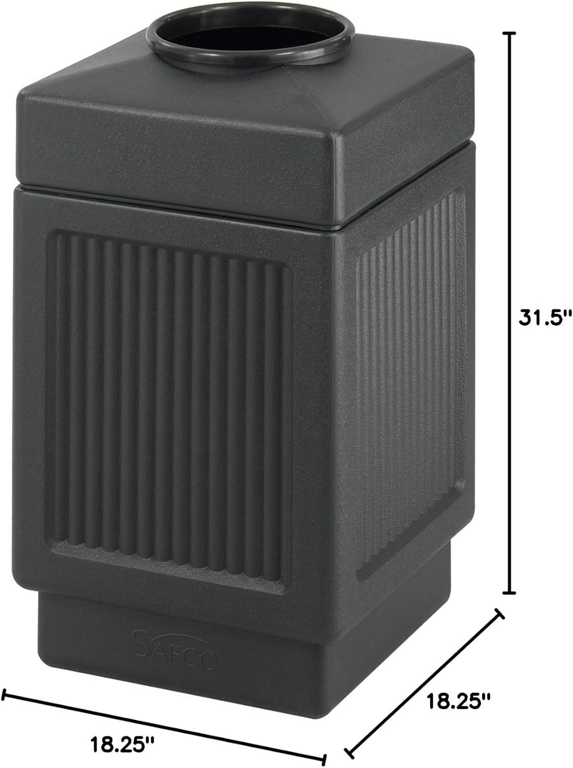 Safco Canmeleon Trash Can, 38 Gallons, Indoor and Outdoor Use, Open Top, Durable & Weather-Resistant Commercial Garbage Can, Black