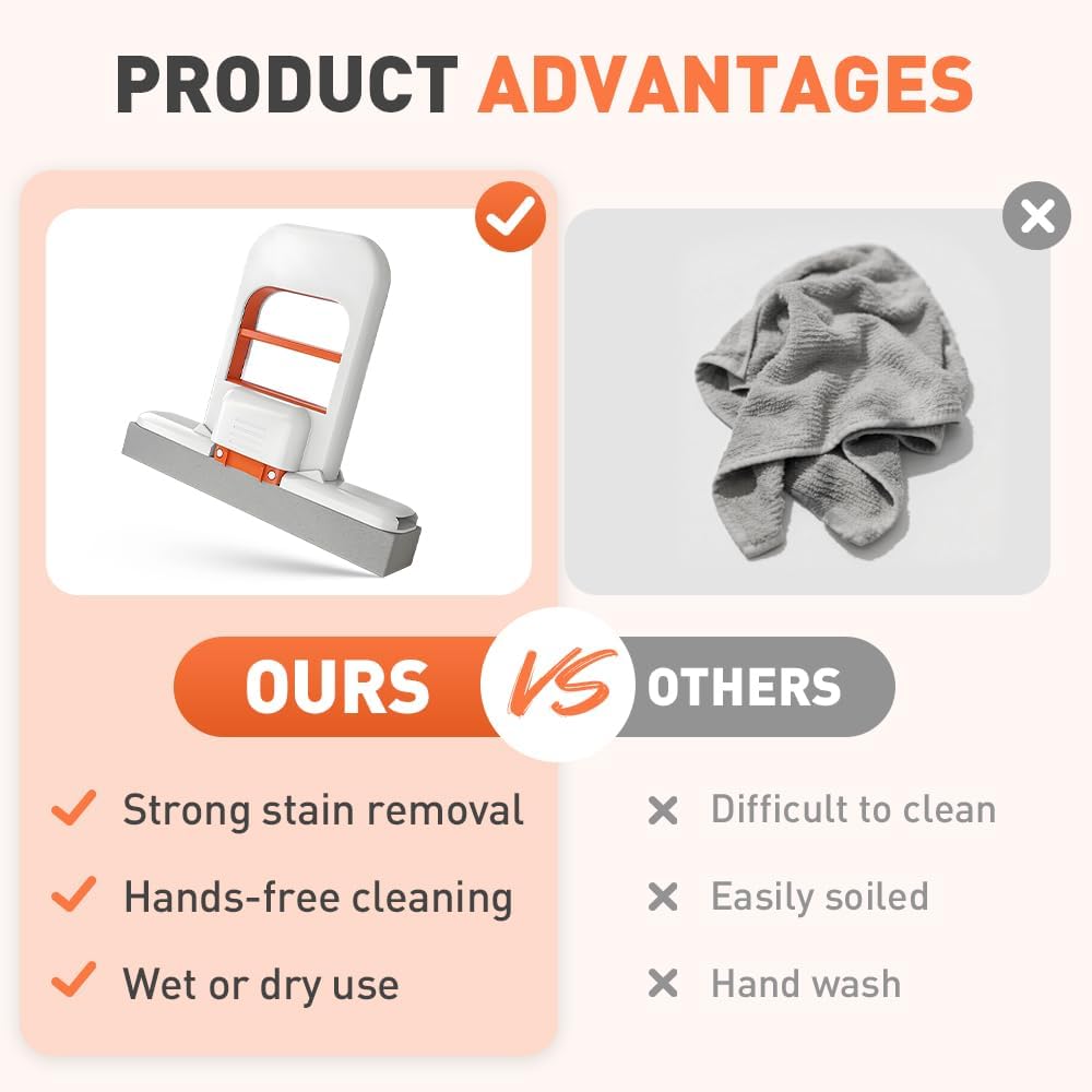 Mini Foldable Desktop Mop, Wet and Dry Portable Cleaning Sponge Mop,Self Squeezing Mini Sponge Mop with One Replaceable Head,for Small Spaces,Bathroom,Kitchen,Glass (Orange+Black)