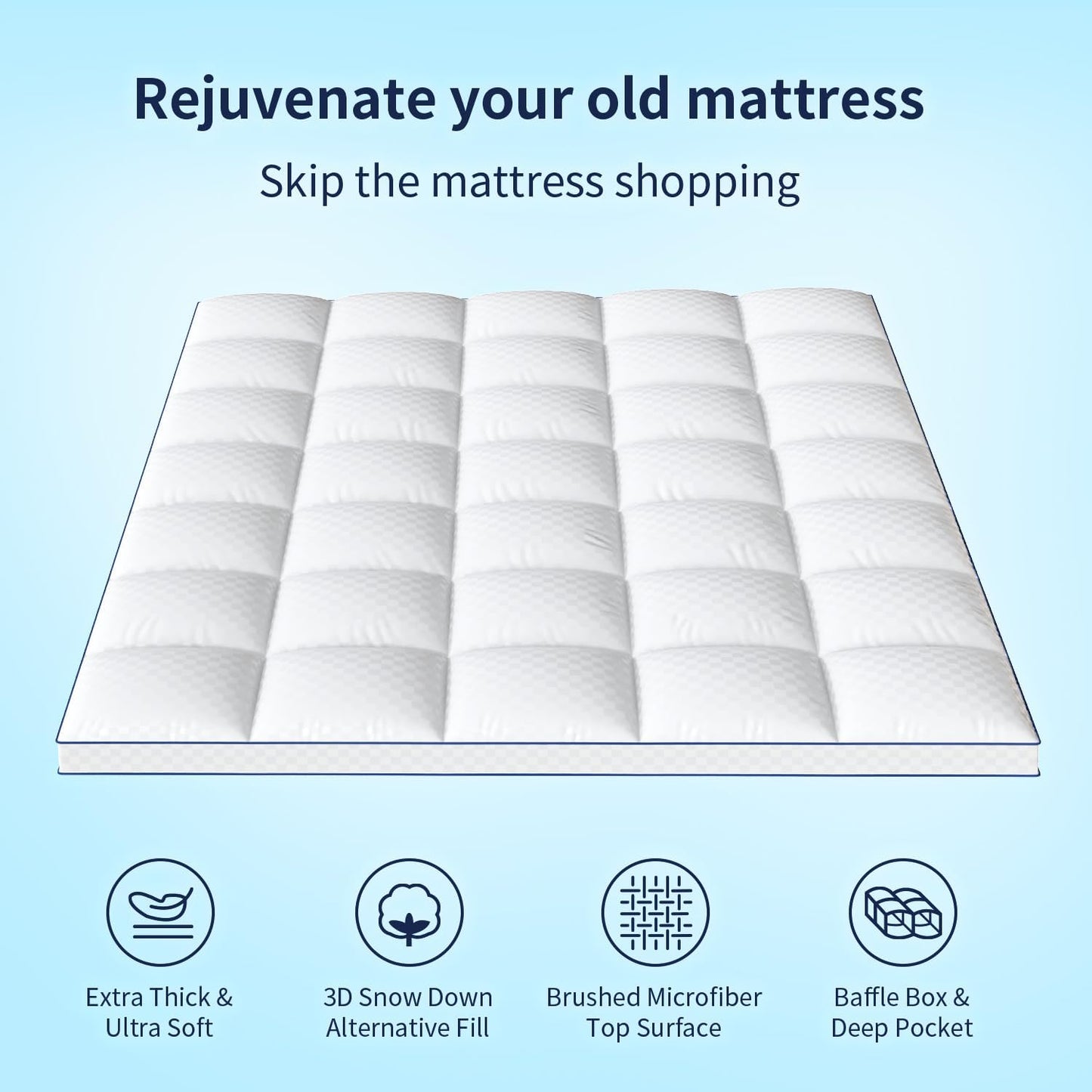 Mattress Topper Twin XL Mattress Pad Cover Mattress Protector with 8-21 Inch Deep Pocket Overfilled Down Alternative Filling