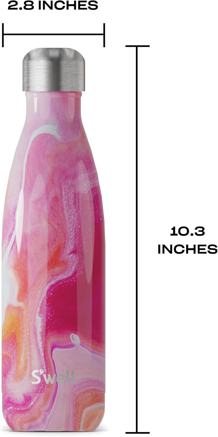 S'well Stainless Steel Water Bottle, 17oz, Rose Agate, Triple Layered Vacuum Insulated Containers Keeps Drinks Cold for 36 Hours and Hot for 18, BPA Free, Perfect for On the Go