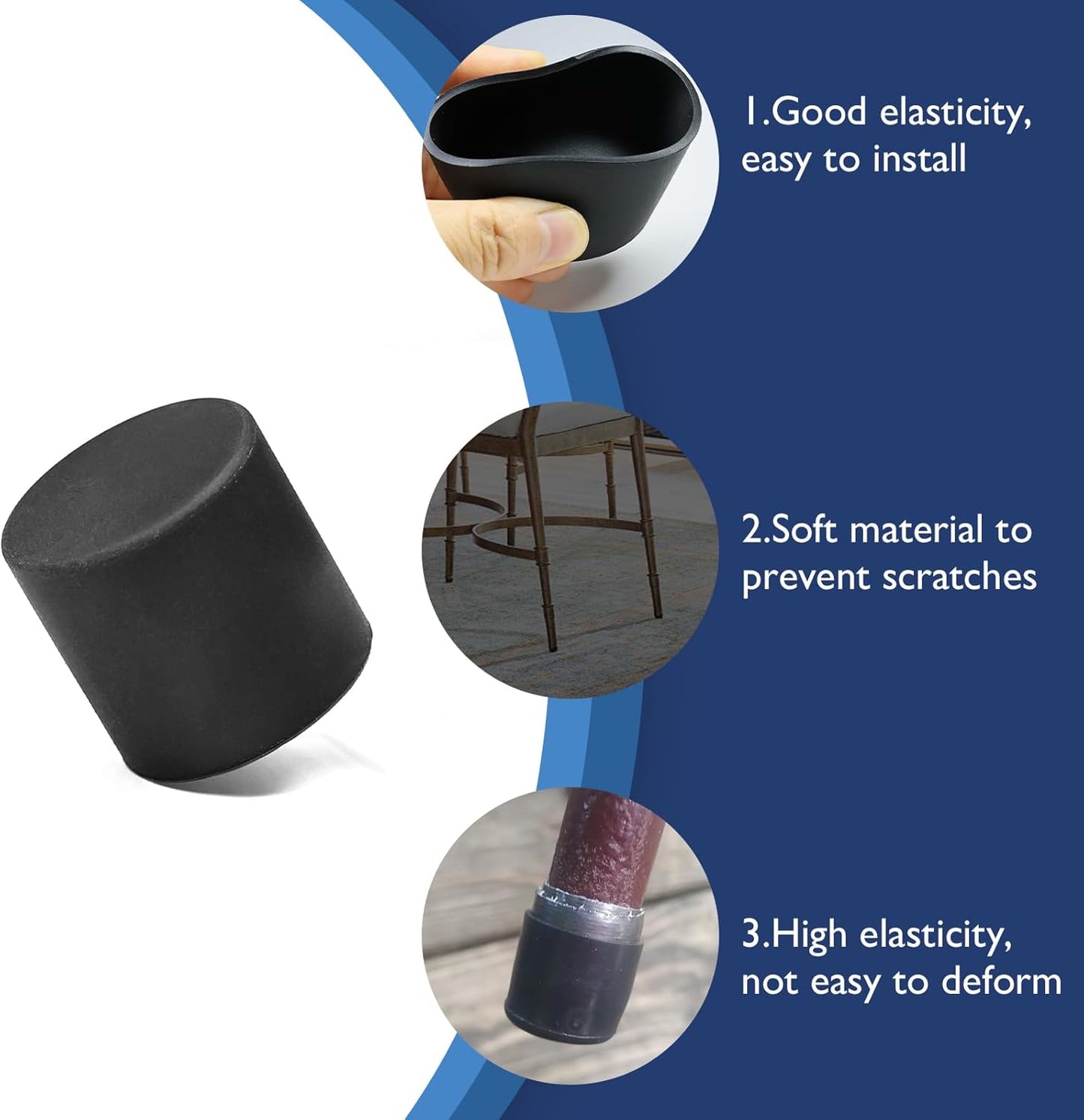 4 Pcs 3" Round Rubber Chair Leg Caps, PVC Table Leg Covers, Flexible & Anti-Slip Furniture Leg End Caps, Chair Leg Floor Protectors for Bar Stool Leg Patio Indoor, Black