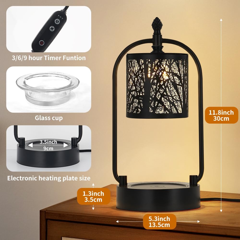﻿Tree Candle Warmer Lamp, LED Colors Changing Candle Warmer with ATimer, Bedroom Living Room Home Decor Wax Melting Warmer for Jar Candles (Double Pole -Black)