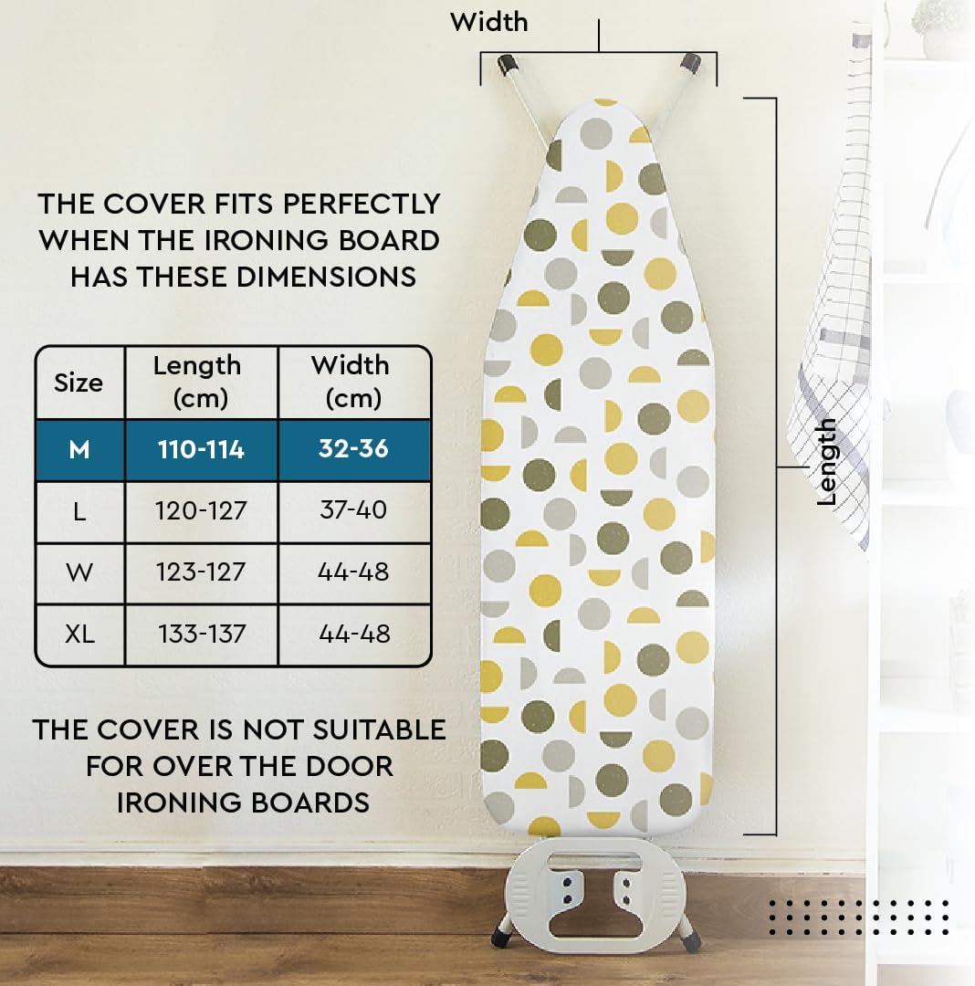 Encasa XO Ironing Board Cover and Pad 42"x14" - Thick 3mm Felt Padding, Drawstring Tightening & Lock, Easy Fit, Scorch & Stain Resistant, Fits Medium Ironing Board - Daisy Grey