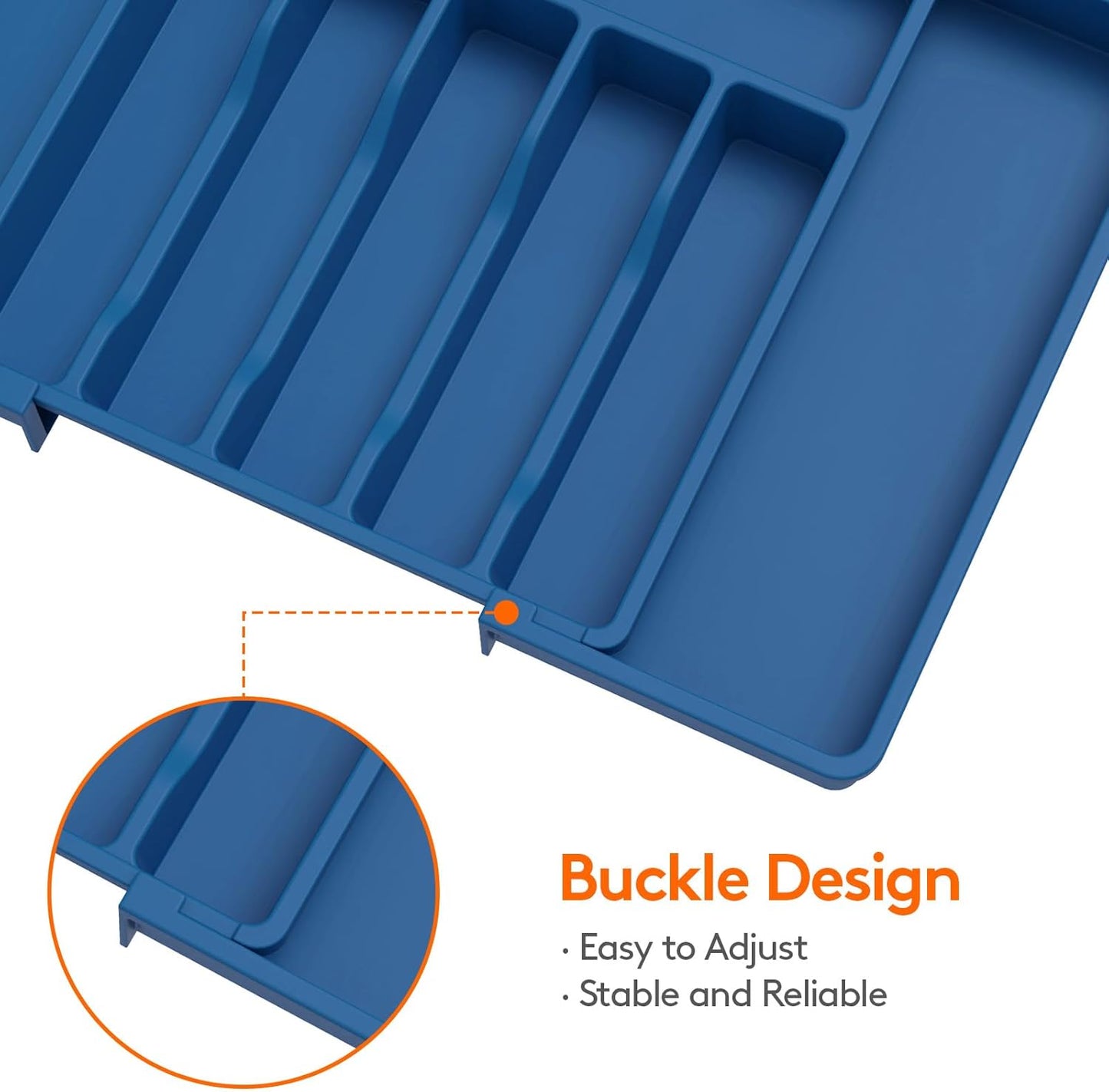 Lifewit Silverware Drawer Organizer, Expandable Utensil Tray for Kitchen, BPA Free Flatware and Cutlery Holder, Adjustable Plastic Storage for Spoons Forks Knives, Large, Dark Blue