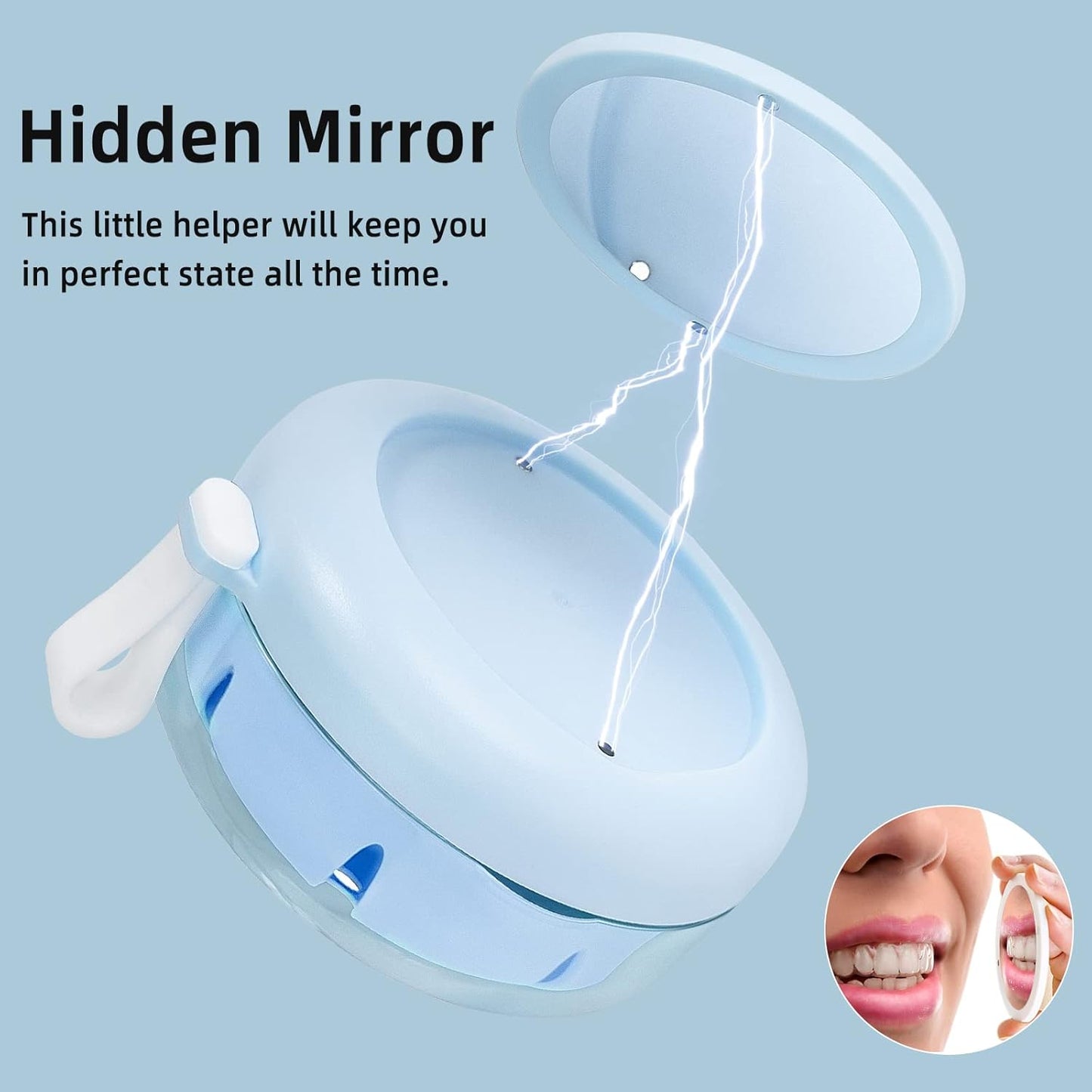 Leak Proof Denture Cup Kit Portable Retainer Case Perfect for Travel, Denture Case Container Cleaning Care for Dentures Aligner Mouth Guard with Denture Brush,Strainer, Removal Tool and Mirror
