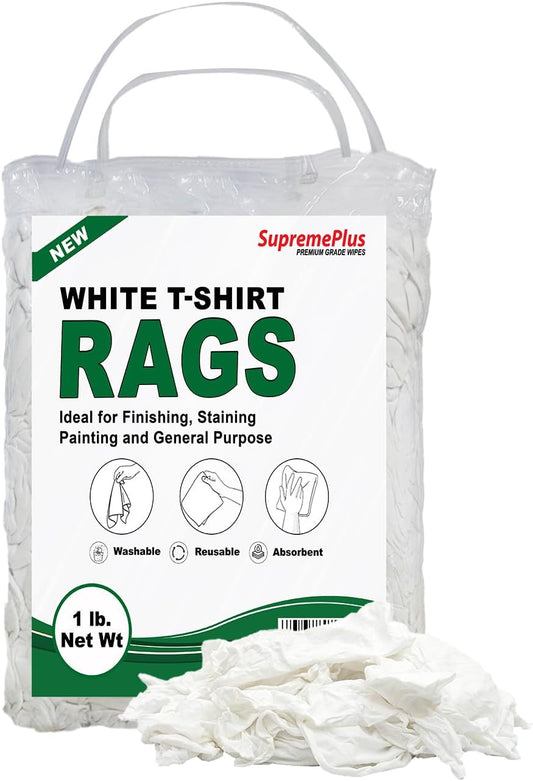 Premium White T-Shirt Cleaning Rags (1 lb. Bag) – White Cotton Rags for Cleaning, Staining, Painting, Oil, Grease & Dust Removal – Shop Rags Bulk for Multipurpose use