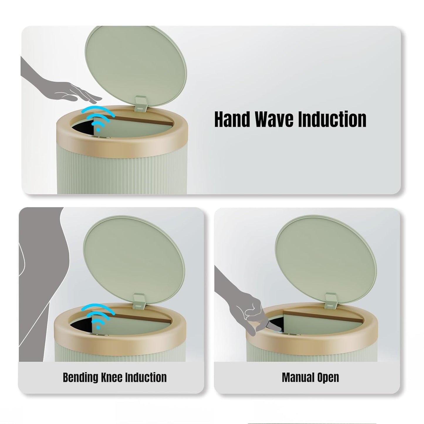 URALFA Automatic Motion Sensor Bathroom Trash Can with Lid, 10.5 Liter / 2.8 Gallon Touchless Trash Bin, Smart Dog Proof Garbage Can, Small Waste Basket for Toilet, Office, Bedroom (Green)