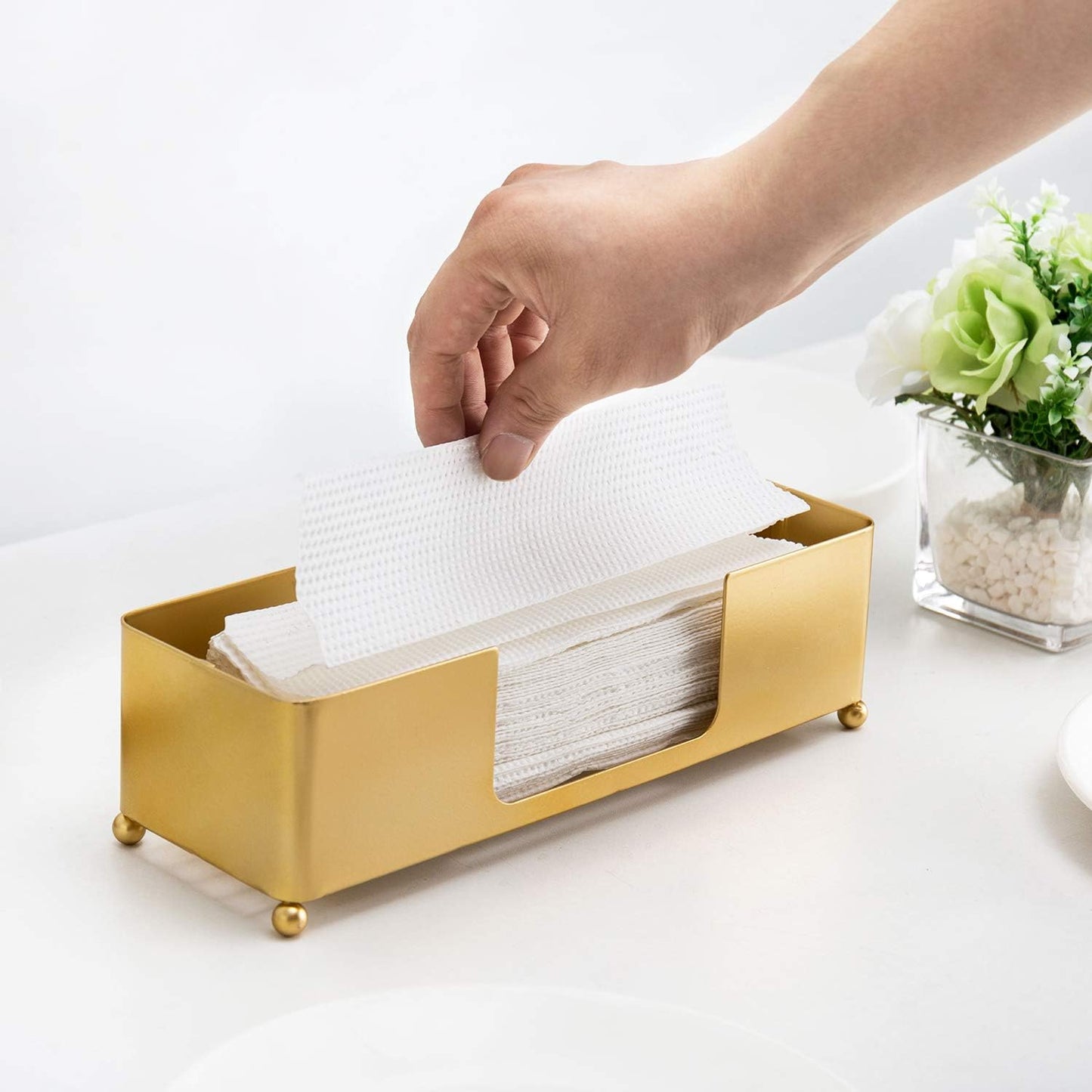 MyGift Gold Paper Towel Holder, Toilet Paper Towel Dispenser for Bathroom, C fold Paper Towel Holder Countertop for Commercial & Home Use, Modern Brass Finish Metal