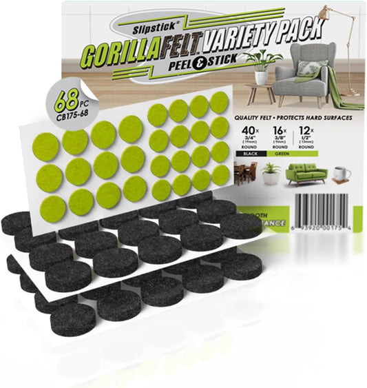 Slipstick Gorilla Felt ¾ Inch Furniture Pads (68 Pcs) Premium Furniture Pads & Chair Leg Floor Protectors for Hardwood Floors & Hard Surfaces