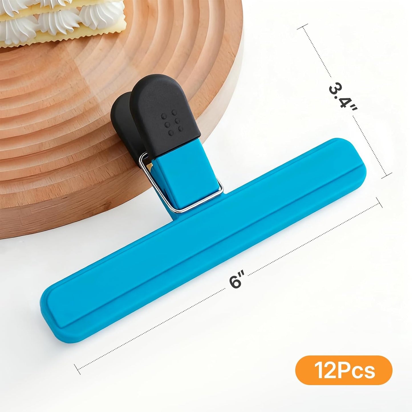 Chip Clips, 12 Pack Large Food Clips, Snack Bag Clip, Plastic Heavy Duty Seal Grips for Food Storage, Home, Office and More(6 x 3.5 Inch)