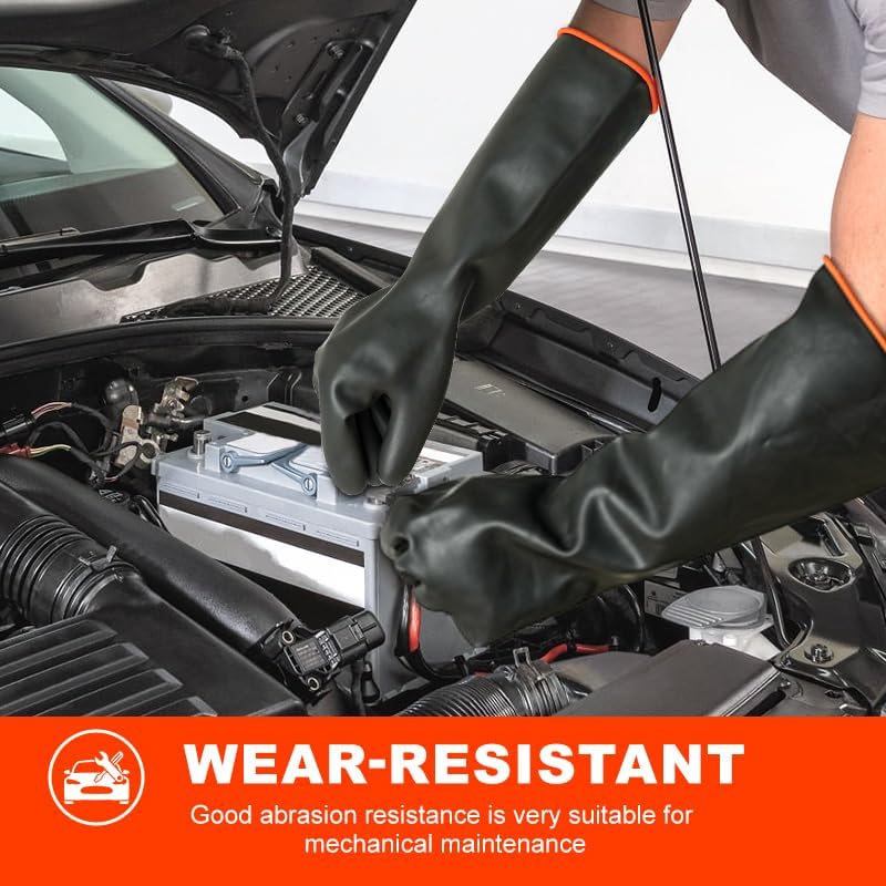 North Tower Heavy-Duty Latex Chemical Resistant Gloves - Reusable Long Rubber Dishwashing Gloves with Forearm Protection for Men - Waterproof, Industrial Safety Gear,18“，1 Pair