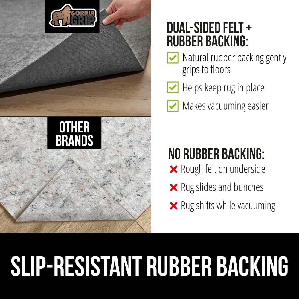 GORILLA GRIP Felt and Natural Rubber Stay in Place Slip Resistant Rug Pad, 1/4in Thick, 2x3 FT Protective Padding Under Area Rugs, Cushioned Gripper Pads, Carpet Runners, Hardwood Floors Protection